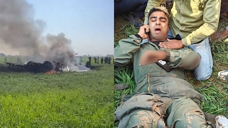 फाइटर प्लेन क्रैश, वायुसेना का फाइटर प्लेन क्रैश, खेत में गिरते ही लगी आग बहरेटा शिवपुरी।